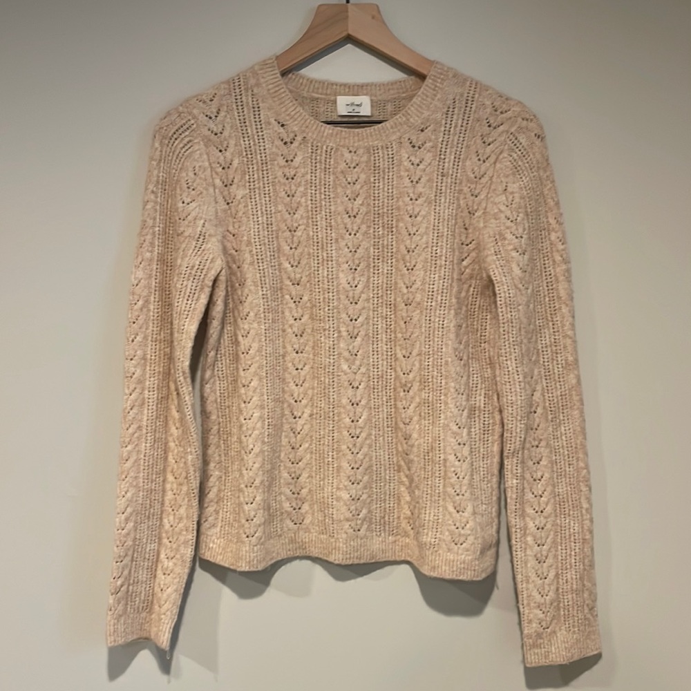 Aritzia Wilfred Crochet Knit Wool/Cashmere Blend Pullover Sweater in Cream. Med